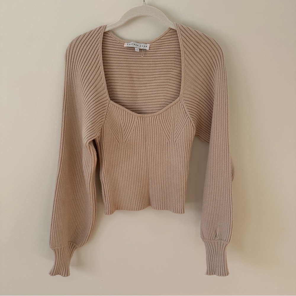 Endless Rose Ribbed Knit Beige Sweater